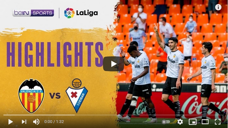 ไฮไลท์ฟุตบอลลาลีกา สเปน บาเลนเซีย 4 - 1 เออิบาร์